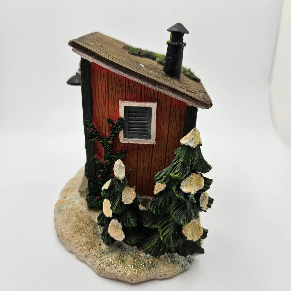 Vintage Christmas Outhouse Scene Miniature‎ Figurine Old Man Reading Newspaper